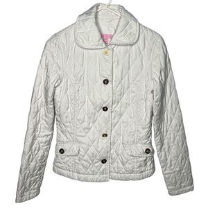 Lilly Pulitzer Button Up Resort White Quilted Women’s Winter Jacket Sz 2